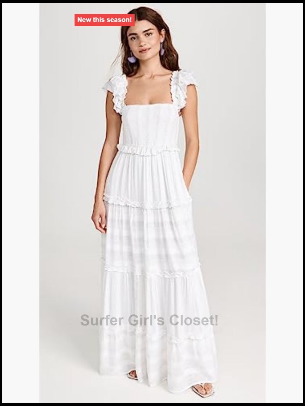 Women's Victoria Dress Cotton Coverup Maxi Flutter Sleeve Smocked - Picture 2 of 7